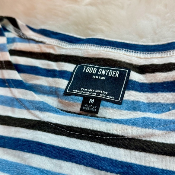 Todd Snyder Nautical Striped Shirt Tee Top Blue Breton Boat Neck - Picture 2 of 3